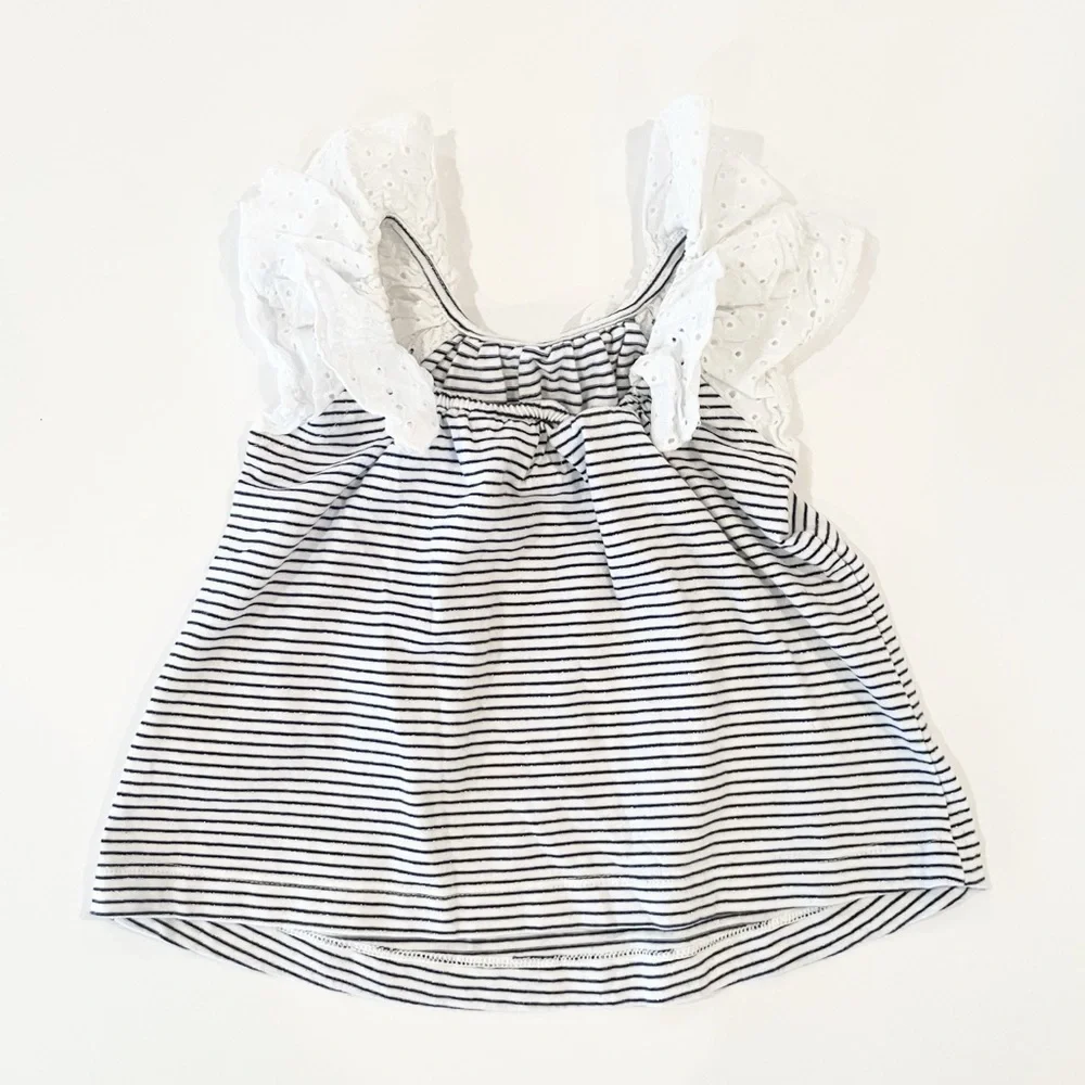 Gap 2T striped ruffled eyelet collar top